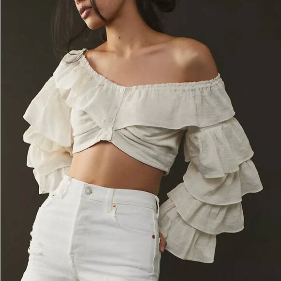Free People White Off-Shoulder Crop Top - Picture 3 of 6